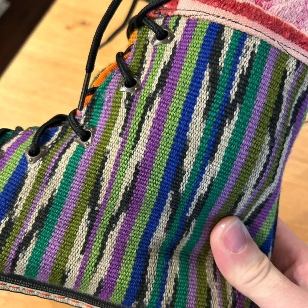 Handmade Guatemalan Huipil Boots Mens 11.5 45 Multi Color Woven Textile Lace Up